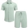 COOFANDY Men’s Summer Beach Outfits 2 Piece Short Sleeve Shirts and Shorts Vacation Texture Linen Sets for Men(Light Green)