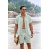 COOFANDY Men’s Summer Beach Outfits 2 Piece Short Sleeve Shirts and Shorts Vacation Texture Linen Sets for Men(Light Green)