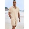 COOFANDY Men’s Summer Beach Outfits 2 Piece Short Sleeve Shirts and Shorts Vacation Texture Linen Sets for Men(Light Khaki)