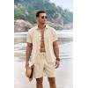 COOFANDY Men’s Summer Beach Outfits 2 Piece Short Sleeve Shirts and Shorts Vacation Texture Linen Sets for Men(Light Khaki)