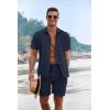 COOFANDY Men’s Summer Beach Outfits 2 Piece Short Sleeve Shirts and Shorts Vacation Texture Linen Sets for Men(Navy Blue)