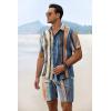 COOFANDY Men’s Summer Beach Outfits 2 Piece Short Sleeve Shirts and Shorts Vacation Texture Linen Sets for Men(Painting)