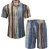 COOFANDY Men’s Summer Beach Outfits 2 Piece Short Sleeve Shirts and Shorts Vacation Texture Linen Sets for Men(Painting)