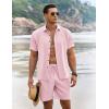 COOFANDY Men’s Summer Beach Outfits 2 Piece Short Sleeve Shirts and Shorts Vacation Texture Linen Sets for Men(Pink)