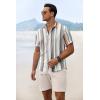 COOFANDY Men’s Summer Beach Outfits 2 Piece Short Sleeve Shirts and Shorts Vacation Texture Linen Sets for Men(Stripe)