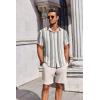 COOFANDY Men’s Summer Beach Outfits 2 Piece Short Sleeve Shirts and Shorts Vacation Texture Linen Sets for Men(Stripe)