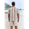 COOFANDY Men’s Summer Beach Outfits 2 Piece Short Sleeve Shirts and Shorts Vacation Texture Linen Sets for Men(Stripe)