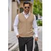 COOFANDY Men’s Sweater Vest V Neck Casual Sleeveless Knitted Button Cardigan Vest(Khaki)