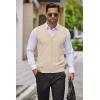 COOFANDY Men’s Sweater Vest V Neck Casual Sleeveless Knitted Button Cardigan Vest(Light Khaki)