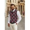 COOFANDY Men’s Sweater Vest V Neck Sleeveless Sweater Slim Fit Casual Knitted Pullover Sweater(Argyle Black Red)
