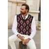 COOFANDY Men’s Sweater Vest V Neck Sleeveless Sweater Slim Fit Casual Knitted Pullover Sweater(Argyle Black Red)