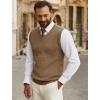COOFANDY Men’s Sweater Vest V Neck Sleeveless Sweater Slim Fit Casual Knitted Pullover Sweater(Khaki)
