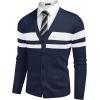 COOFANDY Men’s V Neck Cardigan Sweater Casual Lightweight Button Down Knitted Cardigan Sweater(Navy Blue Stripe)