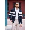 COOFANDY Men’s V Neck Cardigan Sweater Casual Lightweight Button Down Knitted Cardigan Sweater(Navy Blue Stripe)