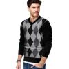 COOFANDY Mens V Neck Dress Sweater Knit Long Sleeve Slim Fit Sweaters Fashion Pullover Sweater(Balck Grey Argyle)