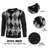 COOFANDY Mens V Neck Dress Sweater Knit Long Sleeve Slim Fit Sweaters Fashion Pullover Sweater(Balck Grey Argyle)