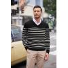 COOFANDY Mens V Neck Dress Sweater Knit Long Sleeve Slim Fit Sweaters Fashion Pullover Sweater(Balck White Stripe)