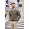 COOFANDY Mens V Neck Dress Sweater Knit Long Sleeve Slim Fit Sweaters Fashion Pullover Sweater(White-brown)