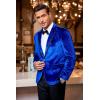 COOFANDY Men’s Velvet Blazer One Button Velour Tuxedo Jacket Notched Lapel Suit Jackets for Prom Wedding Party Dinner(Blue)