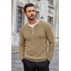 COOFANDY Men’s Waffle Henley Shirts Crewneck Lightweight Sweater Long Sleeve Causal Knitted Pullover T Shirt(Khaki)