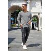 COOFANDY Men’s Waffle Henley Shirts Crewneck Lightweight Sweater Long Sleeve Causal Knitted Pullover T Shirt(Light Grey)