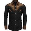 COOFANDY Men’s Western Cowboy Shirt Embroidered Button Down Long Sleeve Shirts(Cotton – Black & Brown)