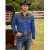 COOFANDY Men’s Western Cowboy Shirt Embroidered Button Down Long Sleeve Shirts(Cotton – Blue & Black)