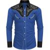 COOFANDY Men’s Western Cowboy Shirt Embroidered Button Down Long Sleeve Shirts(Cotton – Blue & Black)