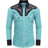 COOFANDY Men’s Western Cowboy Shirt Embroidered Button Down Long Sleeve Shirts(Cotton – Blue)