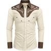 COOFANDY Men’s Western Cowboy Shirt Embroidered Button Down Long Sleeve Shirts(Cotton – Creamy White)