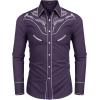 COOFANDY Men’s Western Cowboy Shirt Embroidered Button Down Long Sleeve Shirts(Cotton – Dark Purple)