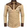 COOFANDY Men’s Western Cowboy Shirt Embroidered Button Down Long Sleeve Shirts(Cotton – Khaki)