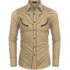 COOFANDY Men’s Western Cowboy Shirt Embroidered Button Down Long Sleeve Shirts(Cotton – Light Khaki)