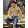 COOFANDY Men’s Western Cowboy Shirt Embroidered Button Down Long Sleeve Shirts(Cotton – Light Khaki)