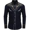 COOFANDY Men’s Western Cowboy Shirt Embroidered Button Down Long Sleeve Shirts(Cotton – Navy Blue)