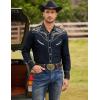 COOFANDY Men’s Western Cowboy Shirt Embroidered Button Down Long Sleeve Shirts(Cotton – Navy Blue)