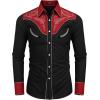 COOFANDY Men’s Western Cowboy Shirt Embroidered Button Down Long Sleeve Shirts(Cotton – Red & Black)