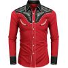 COOFANDY Men’s Western Cowboy Shirt Embroidered Button Down Long Sleeve Shirts(Cotton – Red)