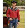 COOFANDY Men’s Western Cowboy Shirt Embroidered Button Down Long Sleeve Shirts(Cotton – Red)