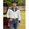 COOFANDY Men’s Western Cowboy Shirt Embroidered Button Down Long Sleeve Shirts(Cotton – White)