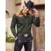 COOFANDY Men’s Western Cowboy Shirt Embroidered Long Sleeve Slim Fit Casual Cotton Button Down Hippie Shirts with Pockets(Army Green)