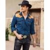 COOFANDY Men’s Western Cowboy Shirt Embroidered Long Sleeve Slim Fit Casual Cotton Button Down Hippie Shirts with Pockets(Blue)
