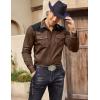 COOFANDY Men’s Western Cowboy Shirt Embroidered Long Sleeve Slim Fit Casual Cotton Button Down Hippie Shirts with Pockets(Brown & Black)
