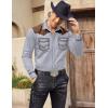 COOFANDY Men’s Western Cowboy Shirt Embroidered Long Sleeve Slim Fit Casual Cotton Button Down Hippie Shirts with Pockets(Grey)
