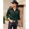 COOFANDY Men’s Western Cowboy Shirt Embroidered Long Sleeve Slim Fit Casual Cotton Button Down Hippie Shirts with Pockets(Lake Green)