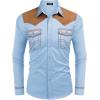 COOFANDY Men’s Western Cowboy Shirt Embroidered Long Sleeve Slim Fit Casual Cotton Button Down Hippie Shirts with Pockets(Light Blue)