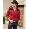 COOFANDY Men’s Western Cowboy Shirt Embroidered Long Sleeve Slim Fit Casual Cotton Button Down Hippie Shirts with Pockets(Red)