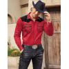 COOFANDY Men’s Western Cowboy Shirt Embroidered Long Sleeve Slim Fit Casual Cotton Button Down Hippie Shirts with Pockets(Red)