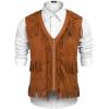 COOFANDY Men’s Western Cowboy Vest Casual Fringe Hippie Costume V Neck Zipper Suede Leather Waistcoat(Brown)