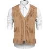 COOFANDY Men’s Western Cowboy Vest Casual Fringe Hippie Costume V Neck Zipper Suede Leather Waistcoat(Light Khaki)